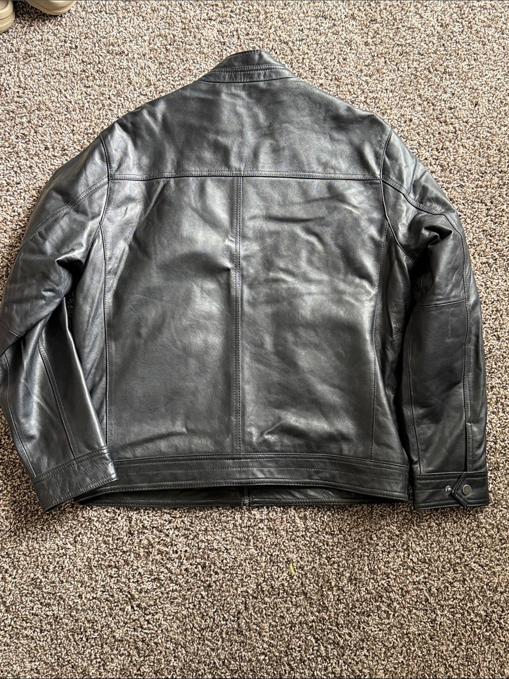 Men's Vintage Black Leather Zip-Up Bomber Jacket - Picture 4 of 9